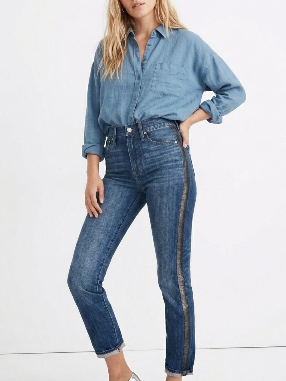 Madewell The Perfect Vintage Jeans size 32 Tuxedo Side stripe